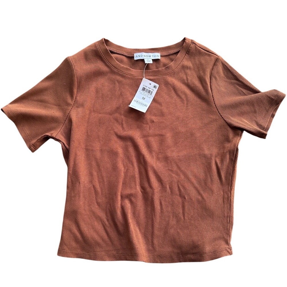 And Now This Womens Core Rib Tee Chocolate Brown Short Sleeve Crop Top M